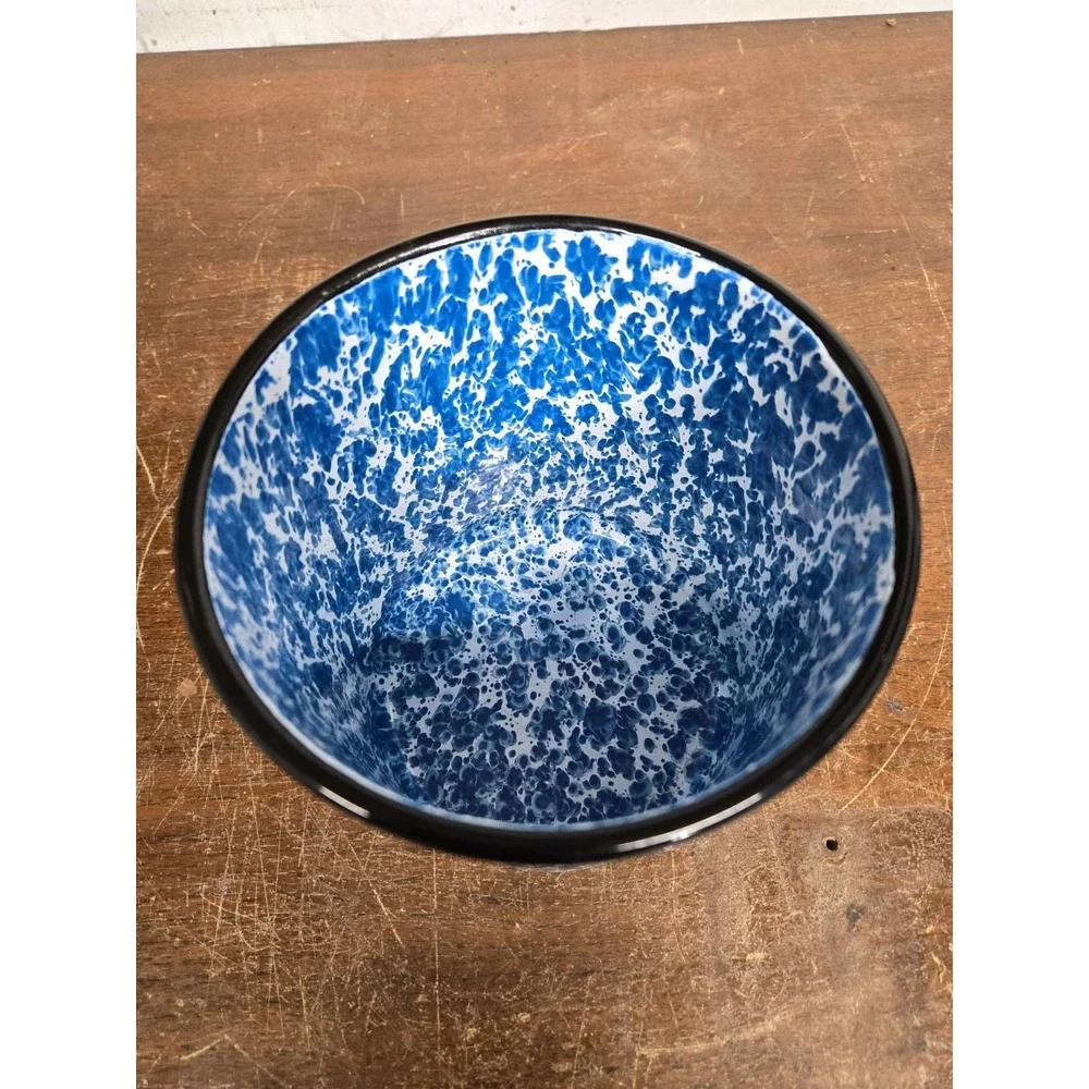 Vintage Blue White Splatter Enamelware Canister Set of 4 Lidded Nesting
